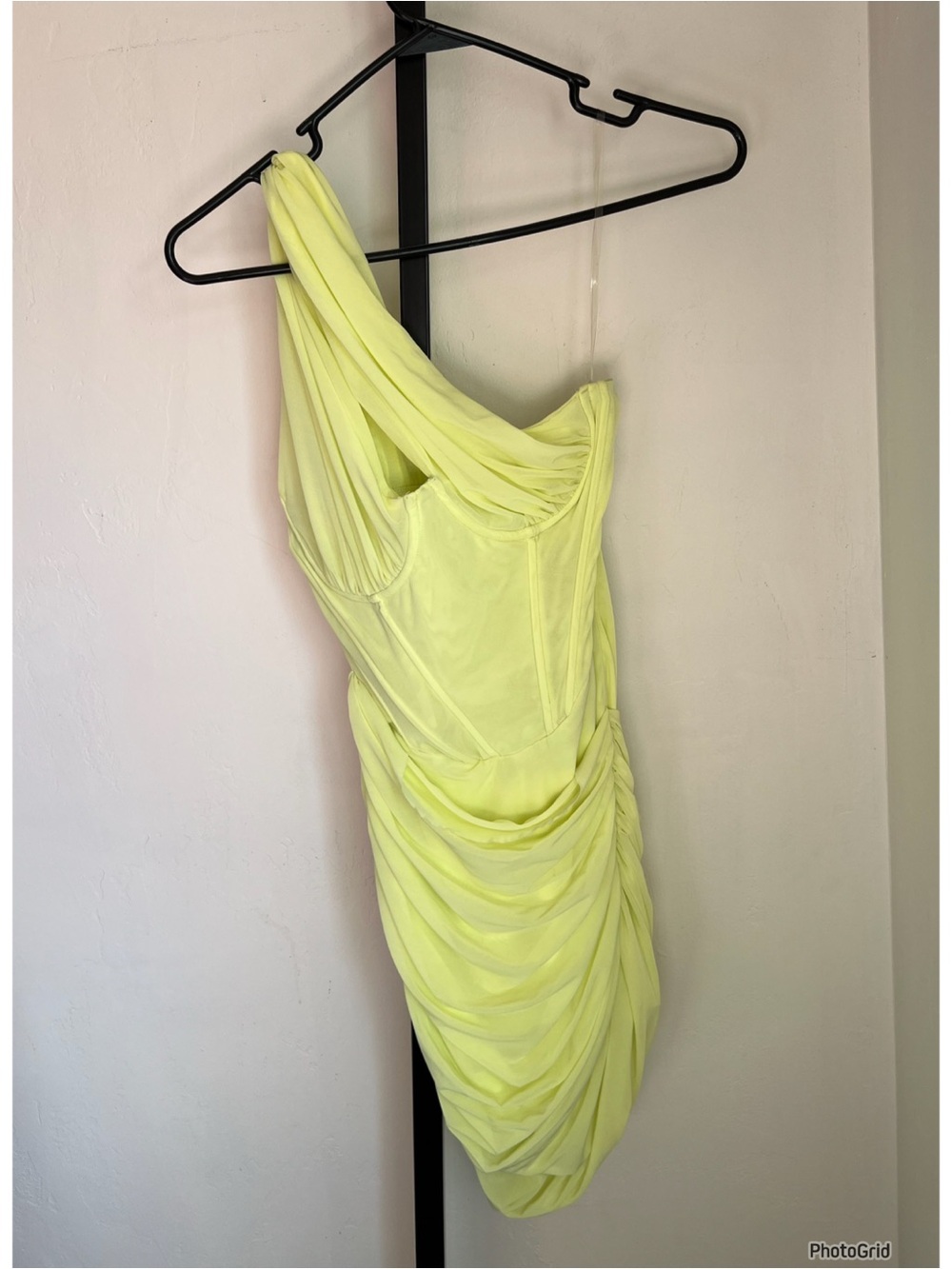 House Of Cb Clementine One Shoulder Yellow Green Corset Mini Dress Small - Picture 2 of 8
